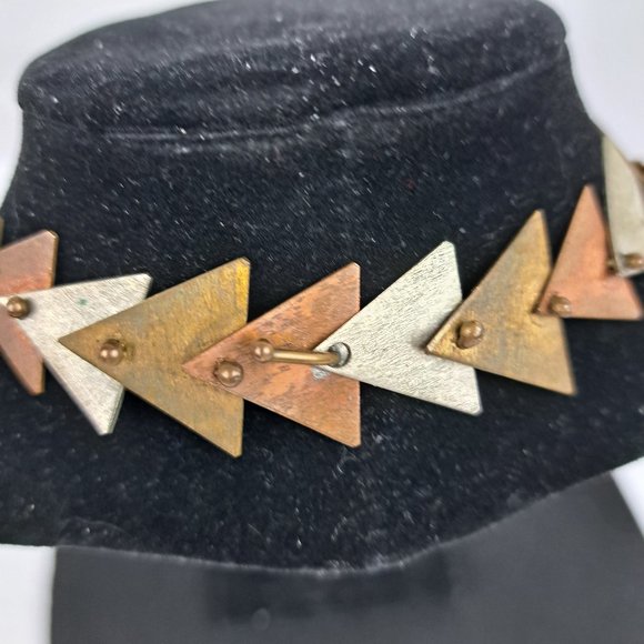 Vintage Mixed Metal Necklace & Earrings Triangle Shape Metal Pieces - Picture 6 of 16